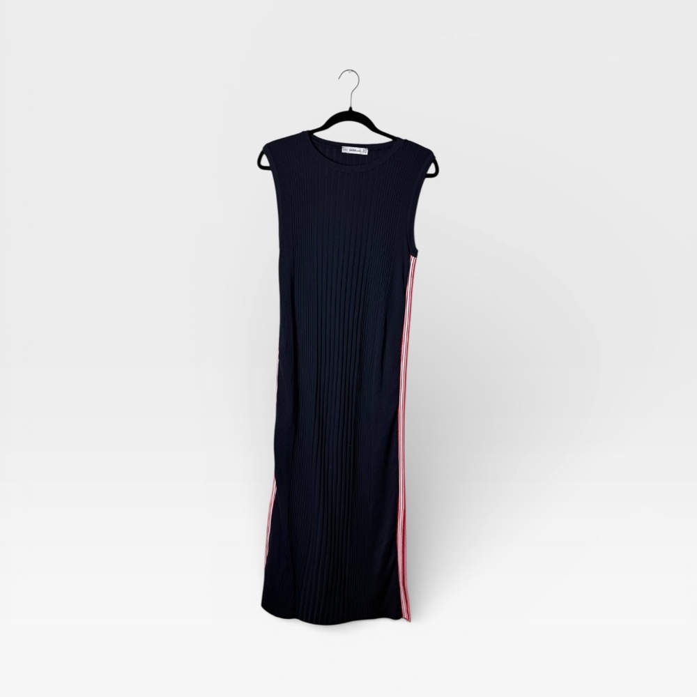 Zara Size Small Knit Navy Blue Ribbed Sleeveless Dress (C)